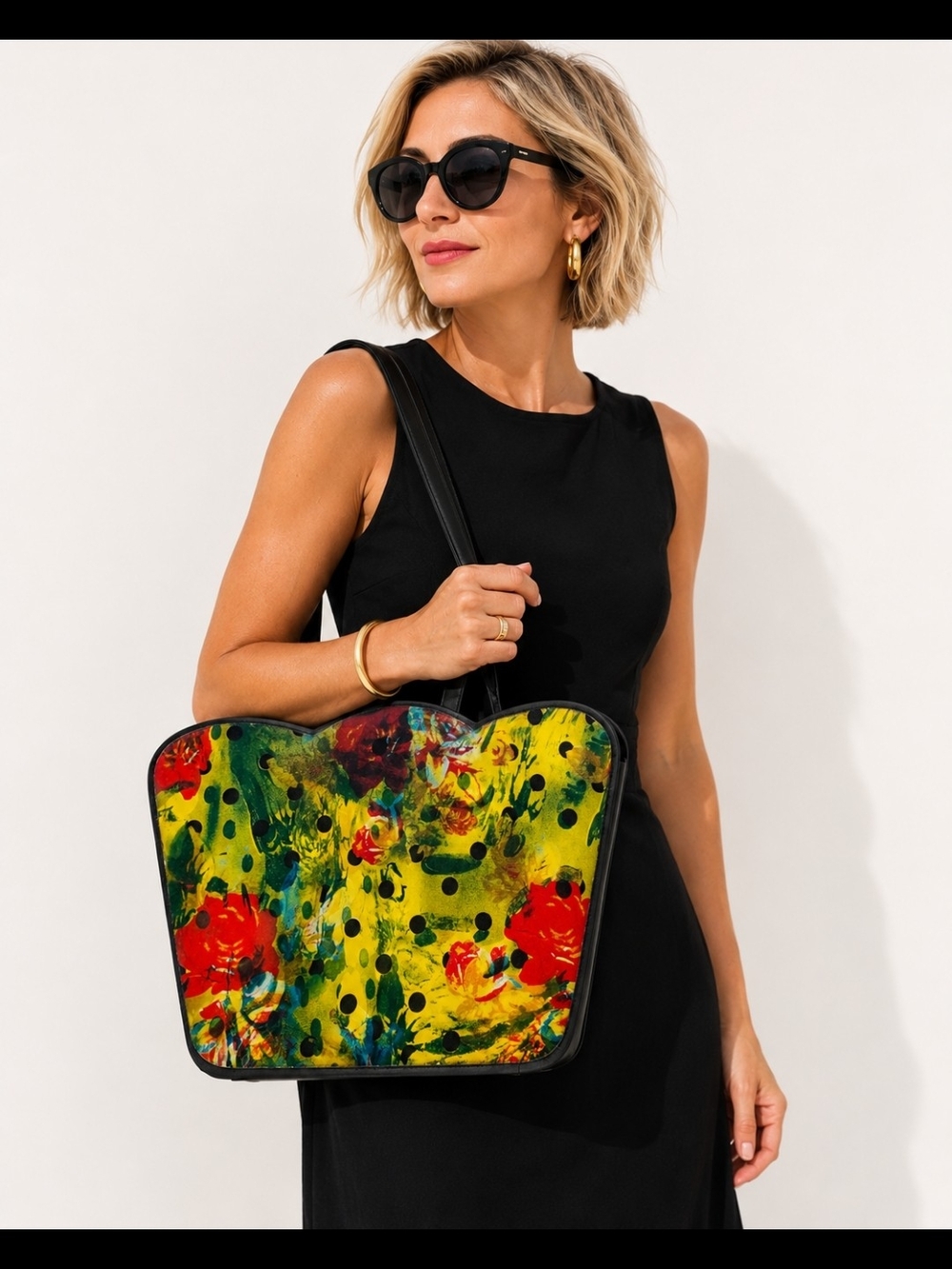 Angela Frascone Wearable Art Floral Polka Dot Tote Bag Colorful Statement Purse - Picture 2 of 12